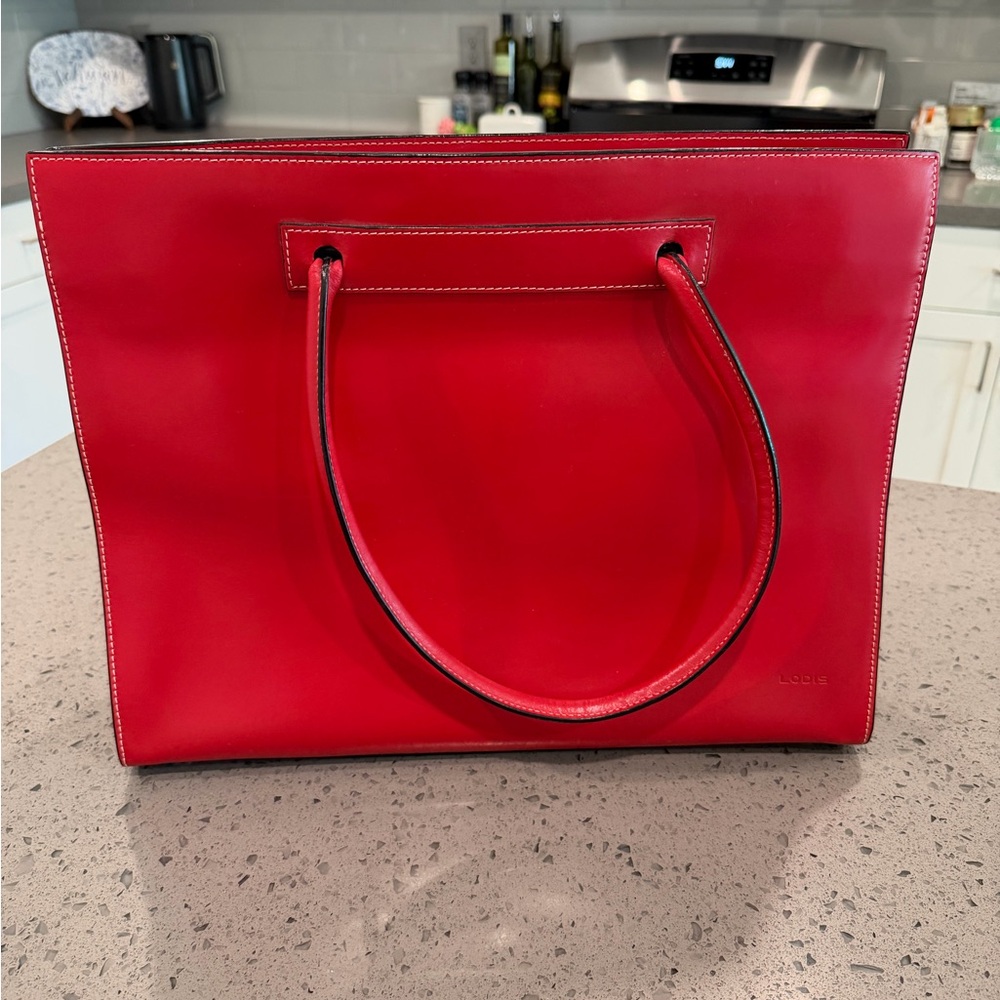 Lodis Red Leather Tote Bag